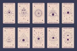 tarot tarjeta conjunto con místico ojo pirámide aislado. boho esotérico tarot tarjeta con ojo y estrella. vector ilustración. sagrado geometría celestial triángulo