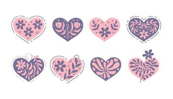 Floral heart vector collection in doodle style