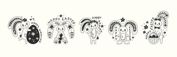 Easter Bunny Doodle Set vector