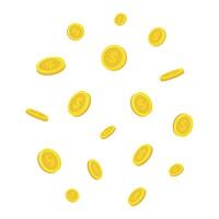 Dollar coins. Falling coins, falling money, flying gold coins, golden rain. vector