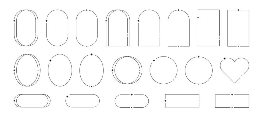 Aesthetic frames pack of y2k elements. Minimalistic linear templates for posters, posts and stories. Borders for social networks. Isolated vector illustration on white background.