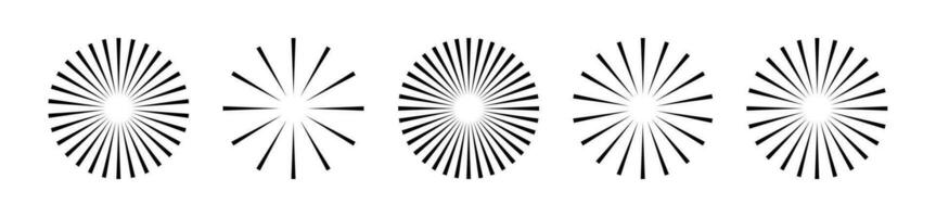 Starburst raya redondo colocar. rayo líneas emanar desde el centrar de el círculo. paquete de geométrico elementos. aislado vector ilustración en blanco antecedentes.