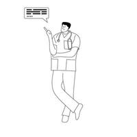 illustration of the doctor's activities standing relaxed, monochrome line style vector