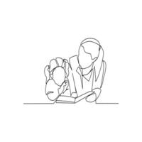 Mother and her child reading book vector