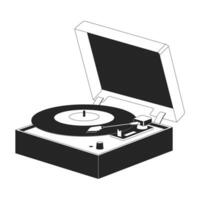 vinilo jugador negro y blanco 2d línea dibujos animados objeto. audio audiófilo. retro grabar jugador aislado vector contorno artículo. placa giratoria fonógrafo. nostalgia música monocromo plano Mancha ilustración