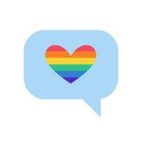 amor mensaje icono con corazón en lgbt bandera colores. arco iris color correo, mensaje, SMS icono. lgbt pegatina en garabatear estilo. lgbtq, lgbt orgullo comunidad símbolo aislado en blanco antecedentes. vector