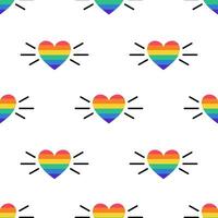 Seamless pattern with Heart in LGBT flag colors. Rainbow colored heart. LGBT sticker in doodle style. LGBTQ, LGBT pride community Symbol. Vector illustration isolated on white background.