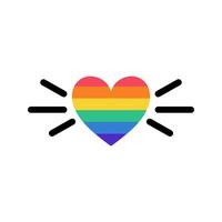 Heart icon with LGBT flag. Rainbow colored heart. LGBT sticker in doodle style. LGBTQ, LGBT pride community Symbol. Vector illustration isolated on white background.
