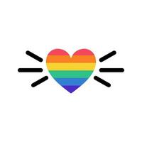 Heart icon with LGBT flag. Rainbow colored heart. LGBT sticker in doodle style. LGBTQ, LGBT pride community Symbol. Vector illustration isolated on white background.