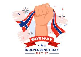 Norway Independence Day Vector Illustration on May 17 with Flag of Norwegian and Ribbon in National Holiday Celebration Flat Cartoon Background