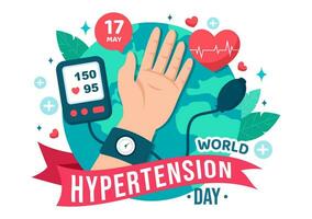 World Hypertension Day Vector Illustration on May 17th with High Blood Pressure, Tensimeter and Red Love Image in Healthcare Flat Background