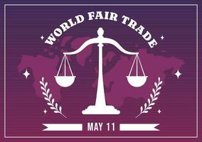 World Fair Trade Day Vector Illustration on 11 May with Gold Coins, Scales and Hammer for Climate Justice and Planet Economic in Flat Background