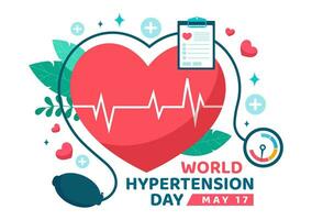 World Hypertension Day Vector Illustration on May 17th with High Blood Pressure, Tensimeter and Red Love Image in Healthcare Flat Background