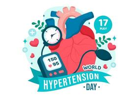 World Hypertension Day Vector Illustration on May 17th with High Blood Pressure, Tensimeter and Red Love Image in Healthcare Flat Background