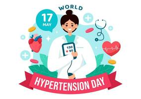 World Hypertension Day Vector Illustration on May 17th with High Blood Pressure, Tensimeter and Red Love Image in Healthcare Flat Background