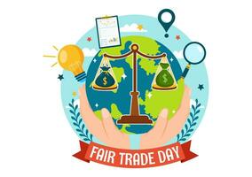 World Fair Trade Day Vector Illustration on 11 May with Gold Coins, Scales and Hammer for Climate Justice and Planet Economic in Flat Background