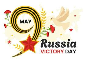 Rusia victoria día vector ilustración en mayo 9 9 con medalla estrella de el héroe, genial patriótico guerra y cinta amarillo negro color en plano antecedentes