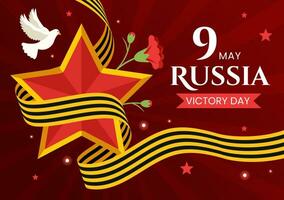 Rusia victoria día vector ilustración en mayo 9 9 con medalla estrella de el héroe, genial patriótico guerra y cinta amarillo negro color en plano antecedentes