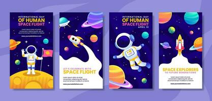 Human Space Flight Social Media Stories Flat Cartoon Hand Drawn Templates Background Illustration vector