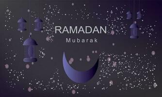 Ramadan Kareem Islamic Banner Template. Eid Mubarak Muslim poster design vector with a lantern, moon, and star in luxury background. Ramadan vector design element.