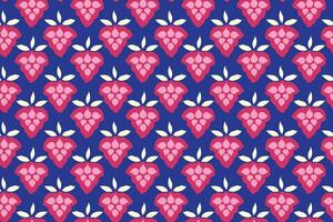 Seamless vibrant pattern with abstract geometric pink shape on a blue background. Vector hand drawn sketch doodle dots, shapes, drops, spots, circles, leaflet. Design for fabric, textile, fashion,