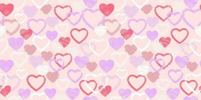 Seamless pastel pattern with vector hand drawn sketch shape hearts. Print with set creative abstract texture heart silhouettes. Valentine, love background. Design for textile, fashion, surface design