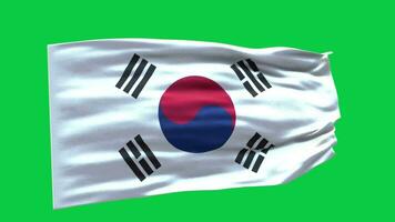 South Korea Flag 3d render waving animation motion graphic isolated on green screen background video