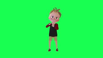 Cute 3d kid standing up and clapping isolated green screen front angle video