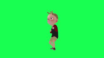 3d kid playing guitar isolated green screen right angle video