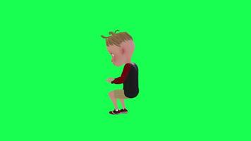 3d kid playing piano isolated green screen back angle video