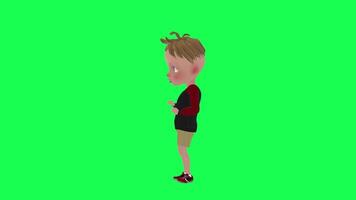 European child working with touch screen isolated green screen right angle video