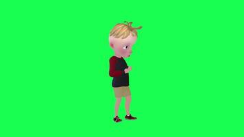 Cartoon child playing with tablet isolated green screen left angle video