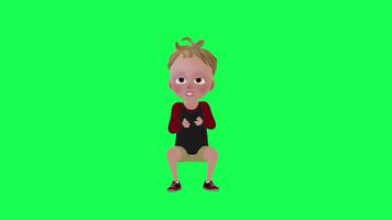 3d cartoon kid playing video game isolated green screen front angle