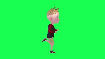 Cartoon kid running isolated green screen left angle video