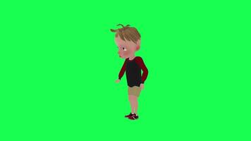 3d animated baby opens the door and enters isolated chroma key left angle video