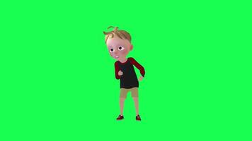 3d animated baby picking fruits isolated chroma key front angle video