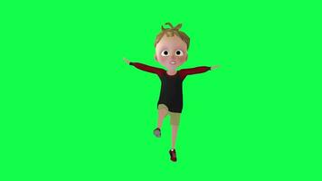 3d bebé chico bailando jazz croma llave frente ángulo en verde pantalla video