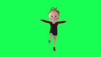 3d bebê Garoto dançando jazz croma chave frente ângulo em verde tela video