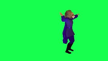 3d púrpura animado león bailando salsa aislado en verde pantalla desde izquierda ángulo video