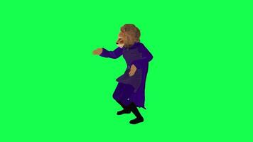 3d purple animated happy lion dancing hands and feet isolated on green screen video