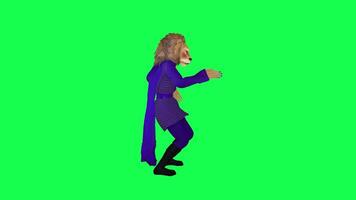 3d purple animated happy lion dancing hands and feet isolated on green screen video