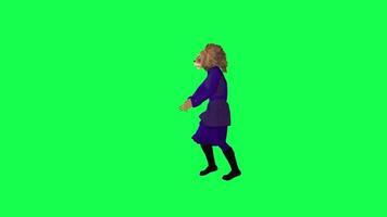 3d lion king in purple dress dancing samba isolated on green screen from left video