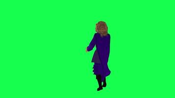 3d leeuw koning in Purper jurk dansen samba geïsoleerd Aan groen scherm van voorkant video