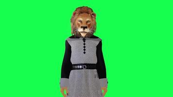 Impressive lion in gray black suit speaking from front angle isolated on green video