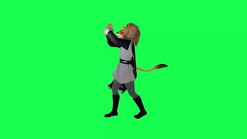 3d cartoon lion dancing from front angle isolated on green screen video