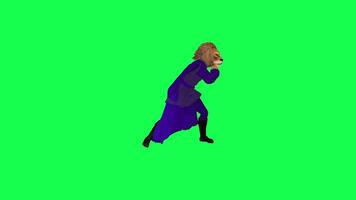 Beautiful 3D lion in purple dress dancing spinning from left angle on green video