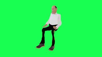 Tall skinny 3d bald animated man cursing video game isolated right angle green