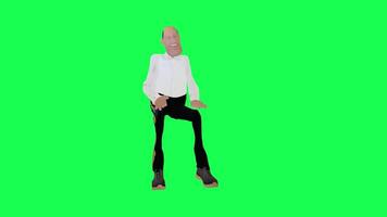 Tall skinny 3d bald animated man cursing video game isolated left angle green