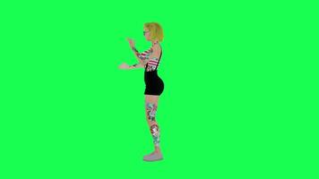 Beautiful 3d woman with blonde hair and glasses playing guitar back angle, video