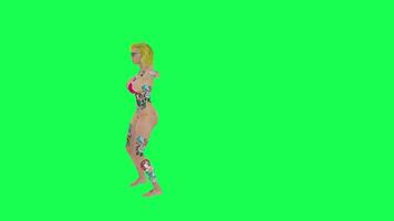 Full tattooed blonde woman in glasses doing silly dance left angle isolated video